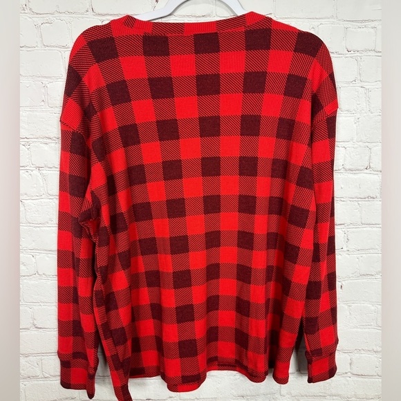 VICTORIA'S SECRET PINK COZY LONG SLEEVE SLEEP TEE PAJAMA TOP red plaid sz L NWT - Picture 5 of 5